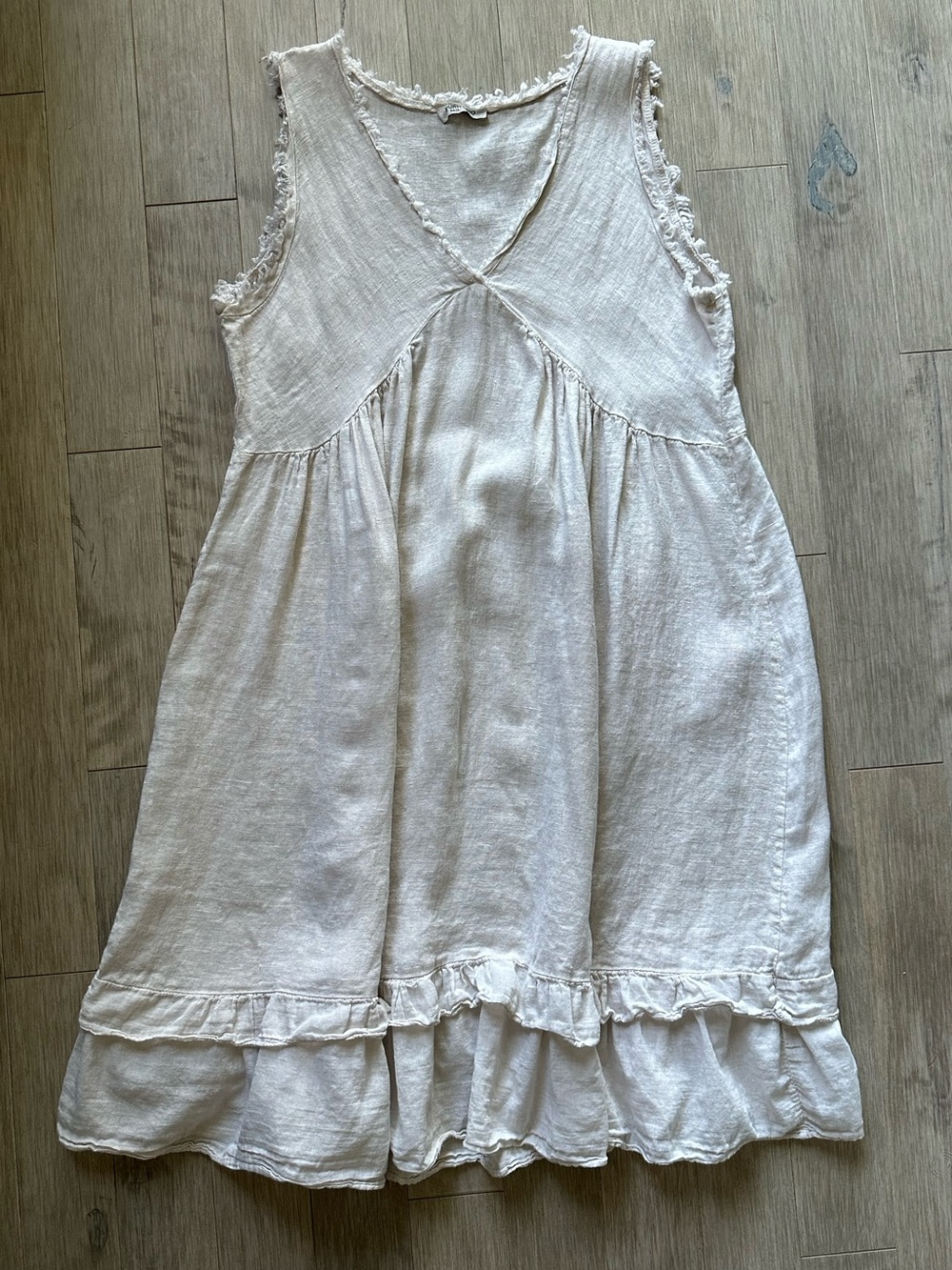 Puro Lino 100% Linen Boho Dress Cream Resortwear Eurotrip Size Medium